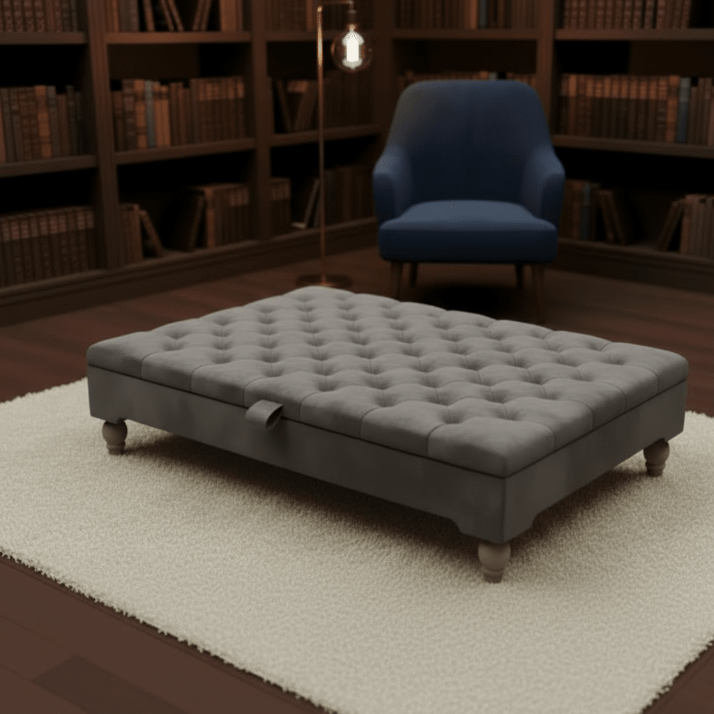 Luxury Chesterfield Square Coffee Table UK – Velvet Button Tufted Storage Ottoman - ISTOOLS