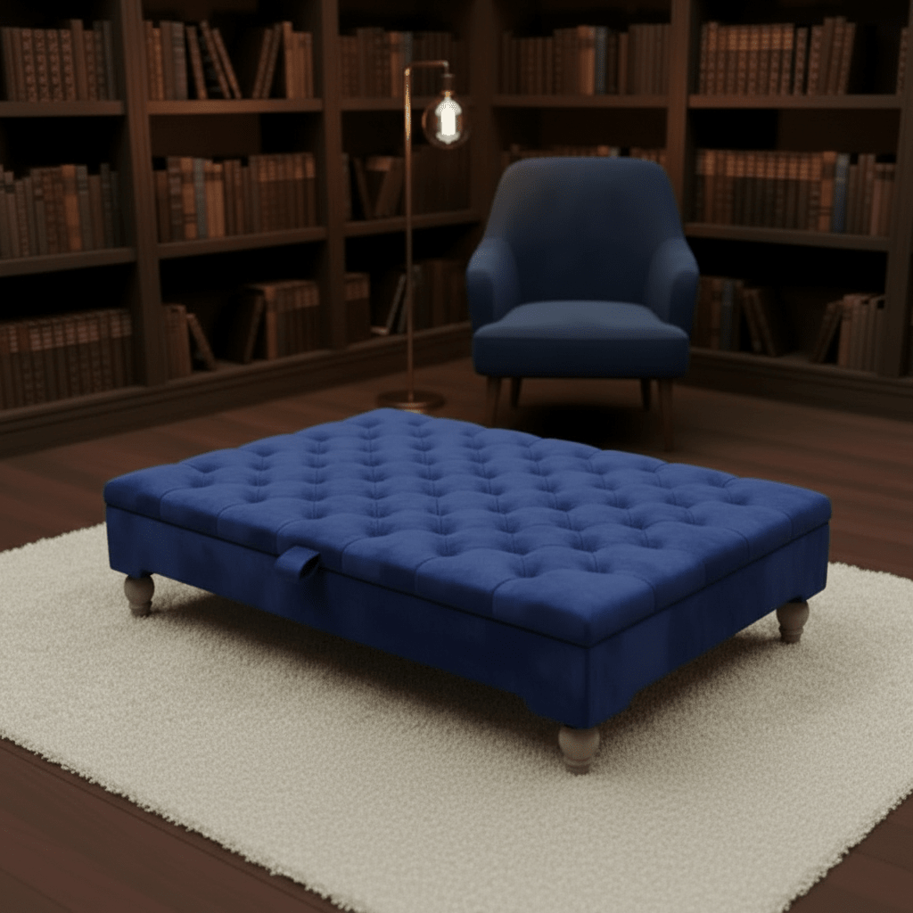 Luxury Chesterfield Square Coffee Table UK – Velvet Button Tufted Storage Ottoman - ISTOOLS