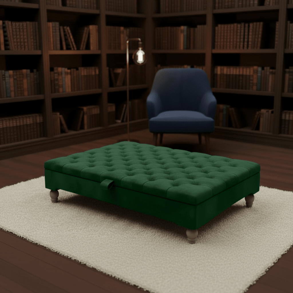 Luxury Chesterfield Square Coffee Table UK – Velvet Button Tufted Storage Ottoman - ISTOOLS