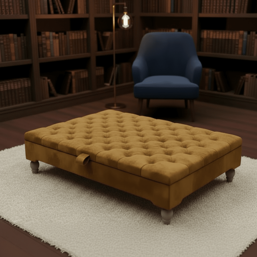 Luxury Chesterfield Square Coffee Table UK – Velvet Button Tufted Storage Ottoman - ISTOOLS