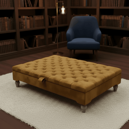 Luxury Chesterfield Square Coffee Table UK – Velvet Button Tufted Storage Ottoman - ISTOOLS