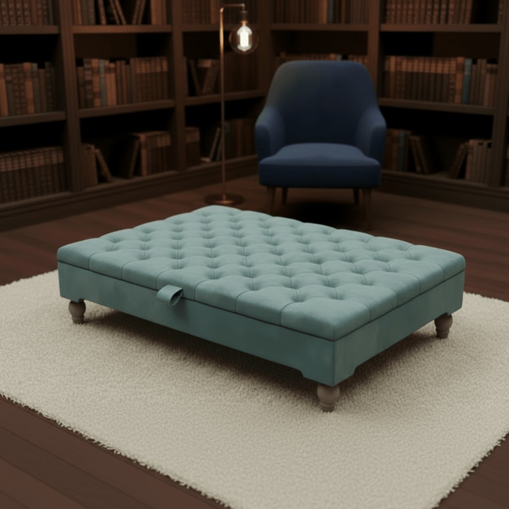 Luxury Chesterfield Square Coffee Table UK – Velvet Button Tufted Storage Ottoman - ISTOOLS