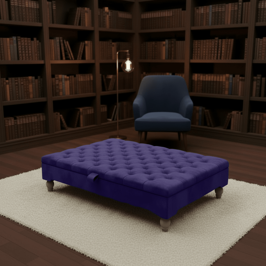 Luxury Chesterfield Square Coffee Table UK – Velvet Button Tufted Storage Ottoman - ISTOOLS