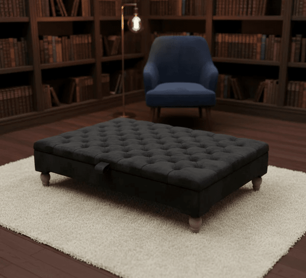Luxury Chesterfield Square Coffee Table UK – Velvet Button Tufted Storage Ottoman - ISTOOLS