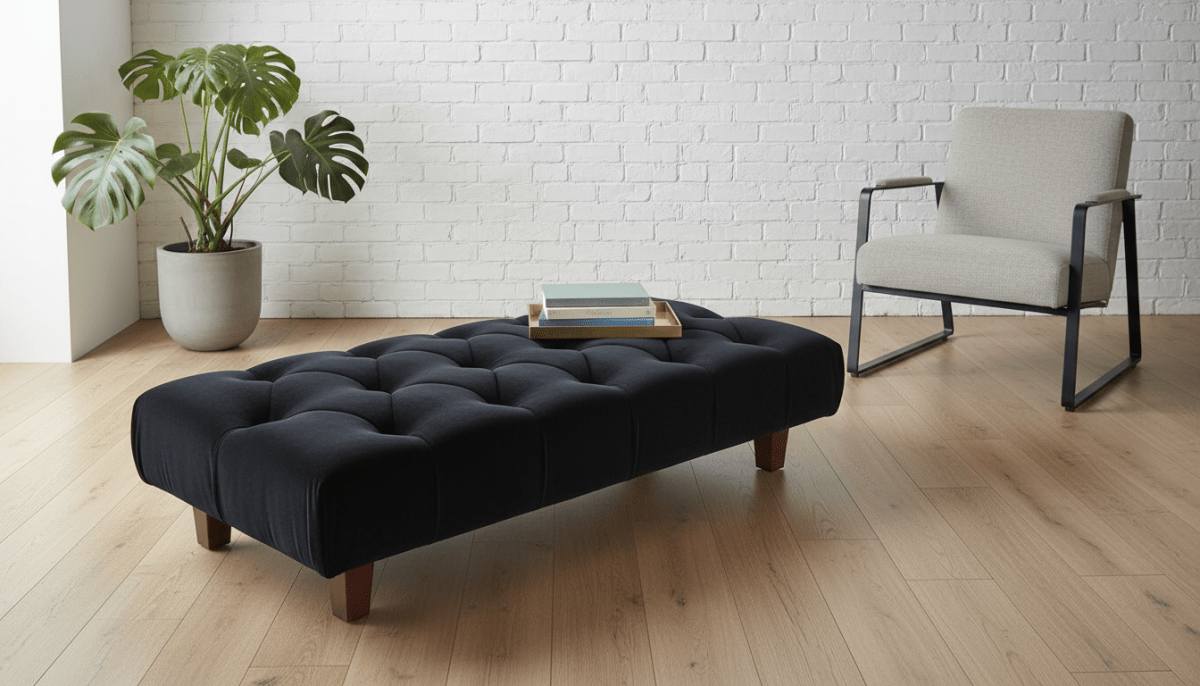 Luxury Chesterfield Velvet Footstool Bench – Black Pouffe Ottoman Footrest - ISTOOLS