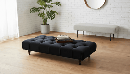 Luxury Chesterfield Velvet Footstool Bench – Black Pouffe Ottoman Footrest - ISTOOLS