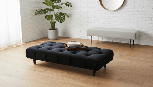 Luxury Chesterfield Velvet Footstool Bench – Black Pouffe Ottoman Footrest - ISTOOLS