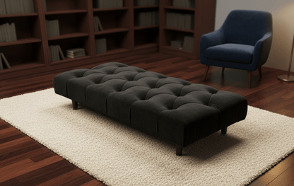 Luxury Chesterfield Velvet Footstool Bench – Black Pouffe Ottoman Footrest - ISTOOLS