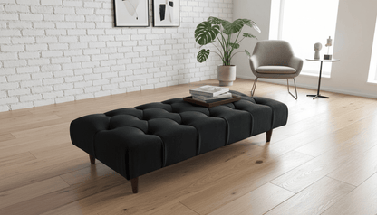 Luxury Chesterfield Velvet Footstool Bench – Black Pouffe Ottoman Footrest - ISTOOLS
