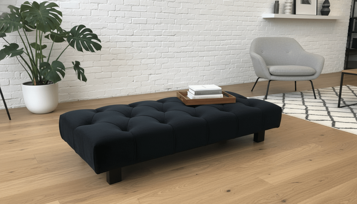 Luxury Chesterfield Velvet Footstool Bench – Black Pouffe Ottoman Footrest - ISTOOLS