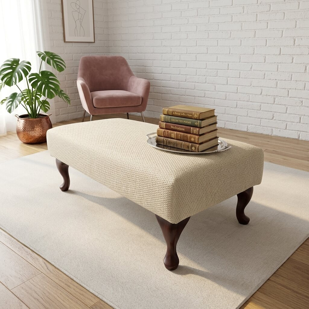 LUXURY CUSTOM OTTOMAN COFFEE TABLE BESPOKE UPHOLSTERED FOOTSTOOL PREMIUM NON STORAGE BENCH PLAIN FABRIC SEAT HANDCRAFTED UK - ISTOOLS