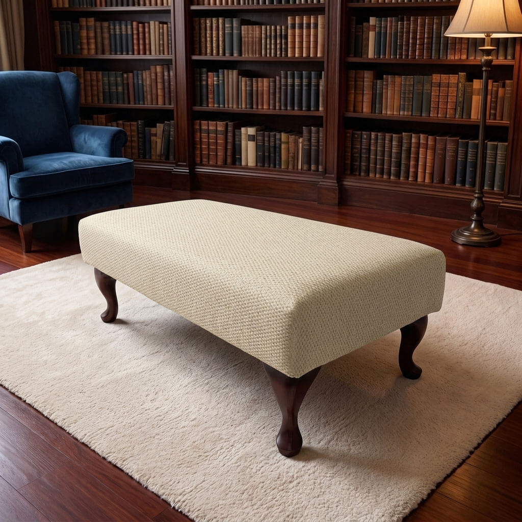 LUXURY CUSTOM OTTOMAN COFFEE TABLE BESPOKE UPHOLSTERED FOOTSTOOL PREMIUM NON STORAGE BENCH PLAIN FABRIC SEAT HANDCRAFTED UK - ISTOOLS