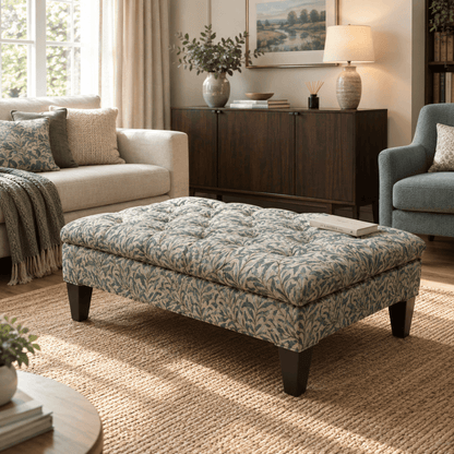 Luxury Deep Buttoned Centrepiece Footstool Vibrant Art Style - ISTOOLS