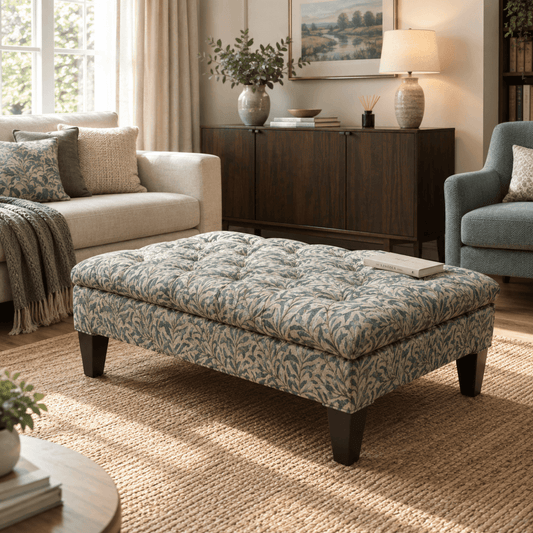 Luxury Deep Buttoned Centrepiece Footstool Vibrant Art Style - ISTOOLS