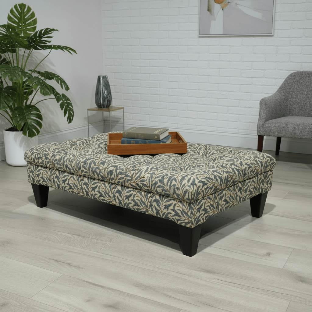 Luxury Deep Buttoned Centrepiece Footstool Vibrant Art Style - ISTOOLS