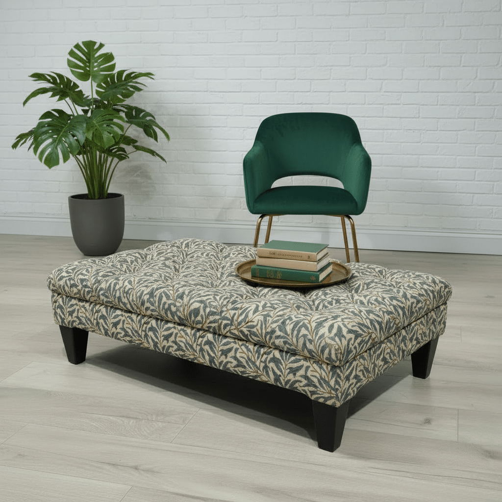 Luxury Deep Buttoned Centrepiece Footstool Vibrant Art Style - ISTOOLS