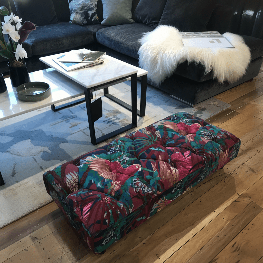 Luxury Deep Buttoned Rectangular Floor Footstool non - storage bec - ISTOOLS