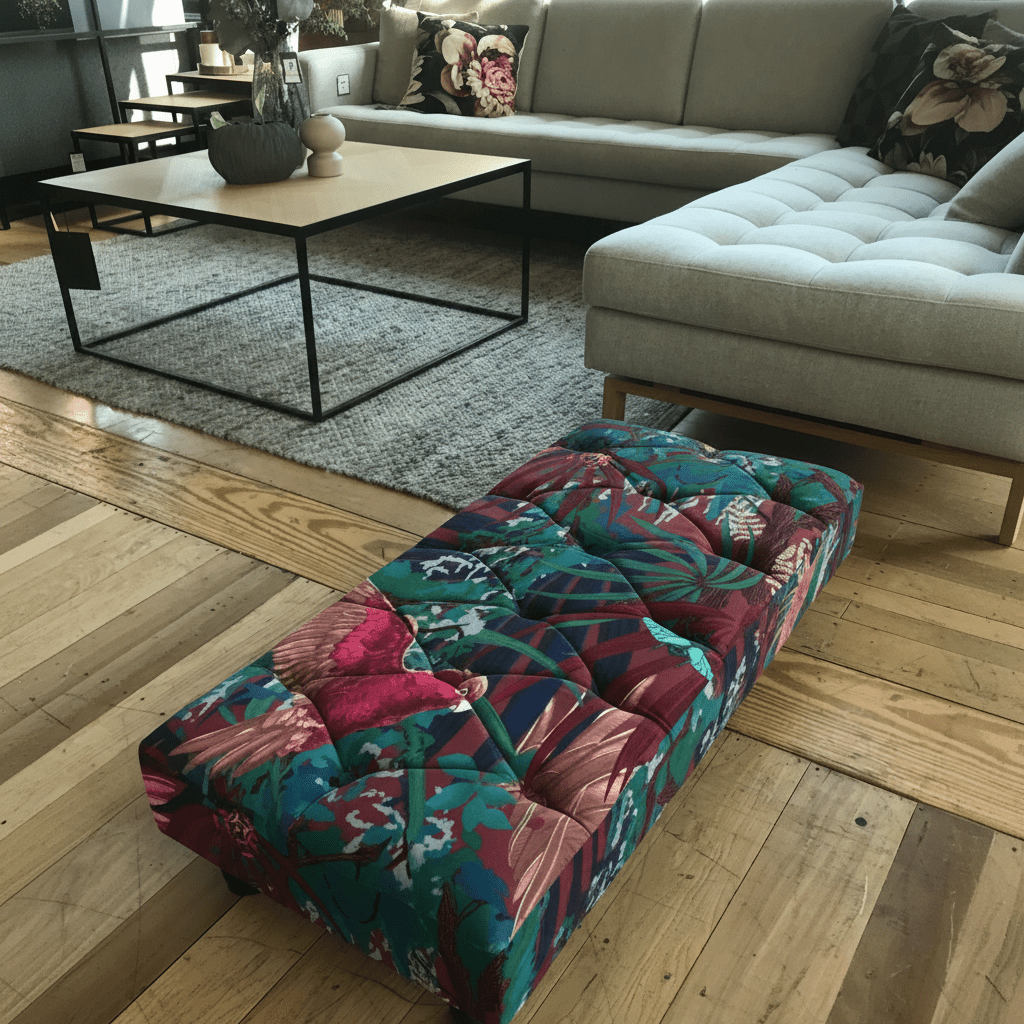 Luxury Deep Buttoned Rectangular Floor Footstool non - storage bec - ISTOOLS