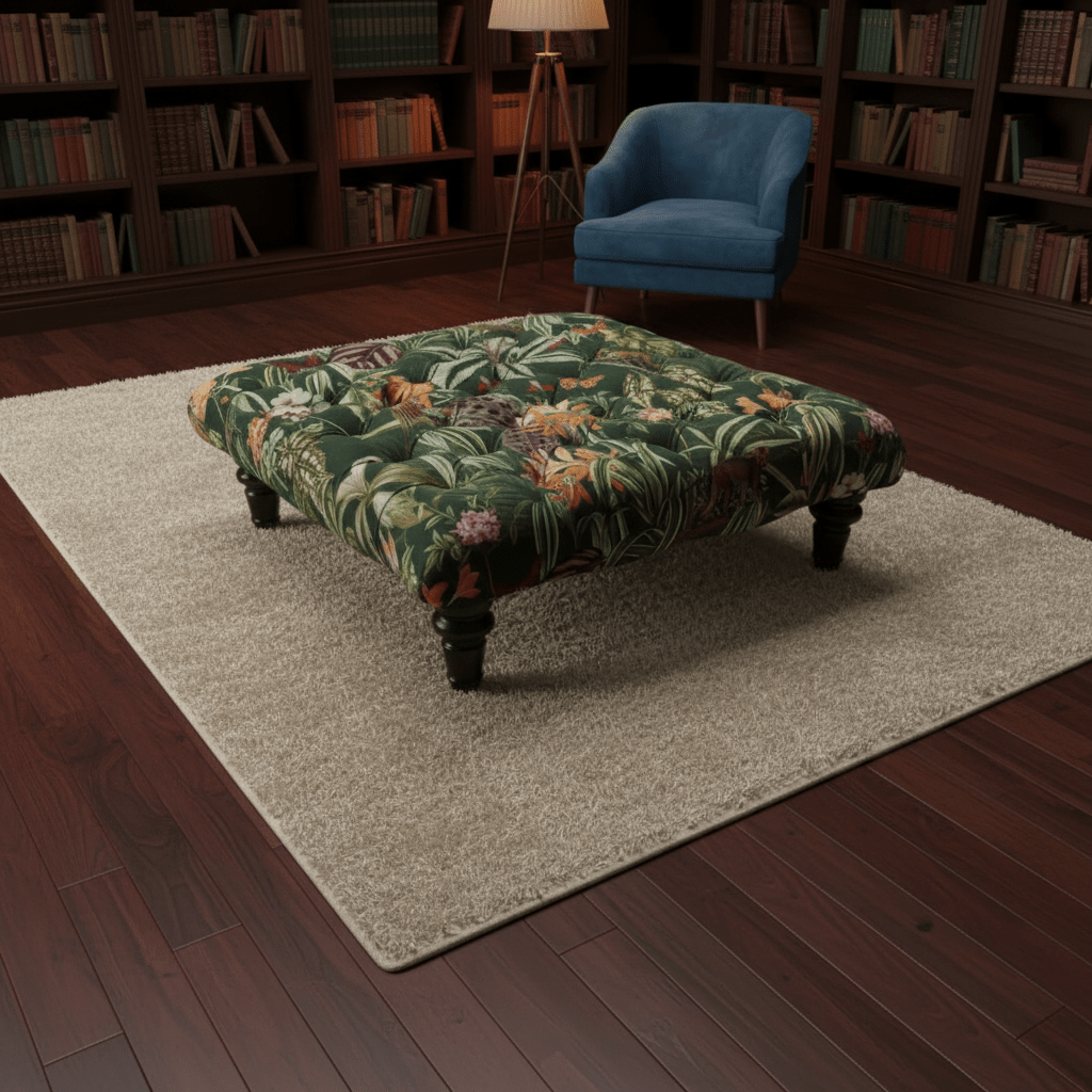 Luxury Deep - Buttoned Square Pouffe with Nature - Inspired Pattern non - storage - ISTOOLS