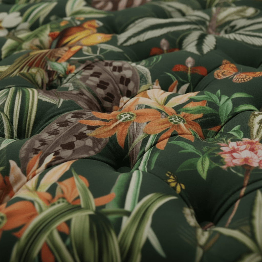 Luxury Deep - Buttoned Square Pouffe with Nature - Inspired Pattern non - storage - ISTOOLS