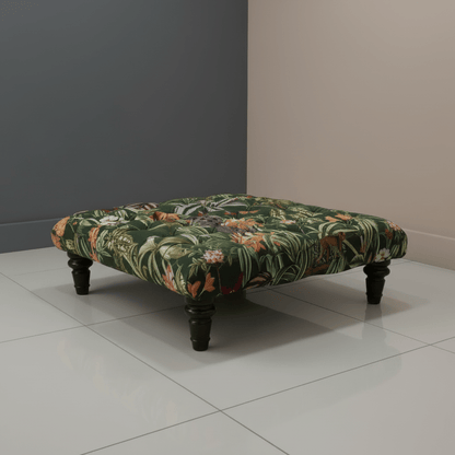 Luxury Deep - Buttoned Square Pouffe with Nature - Inspired Pattern non - storage - ISTOOLS