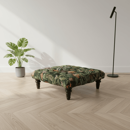 Luxury Deep - Buttoned Square Pouffe with Nature - Inspired Pattern non - storage - ISTOOLS