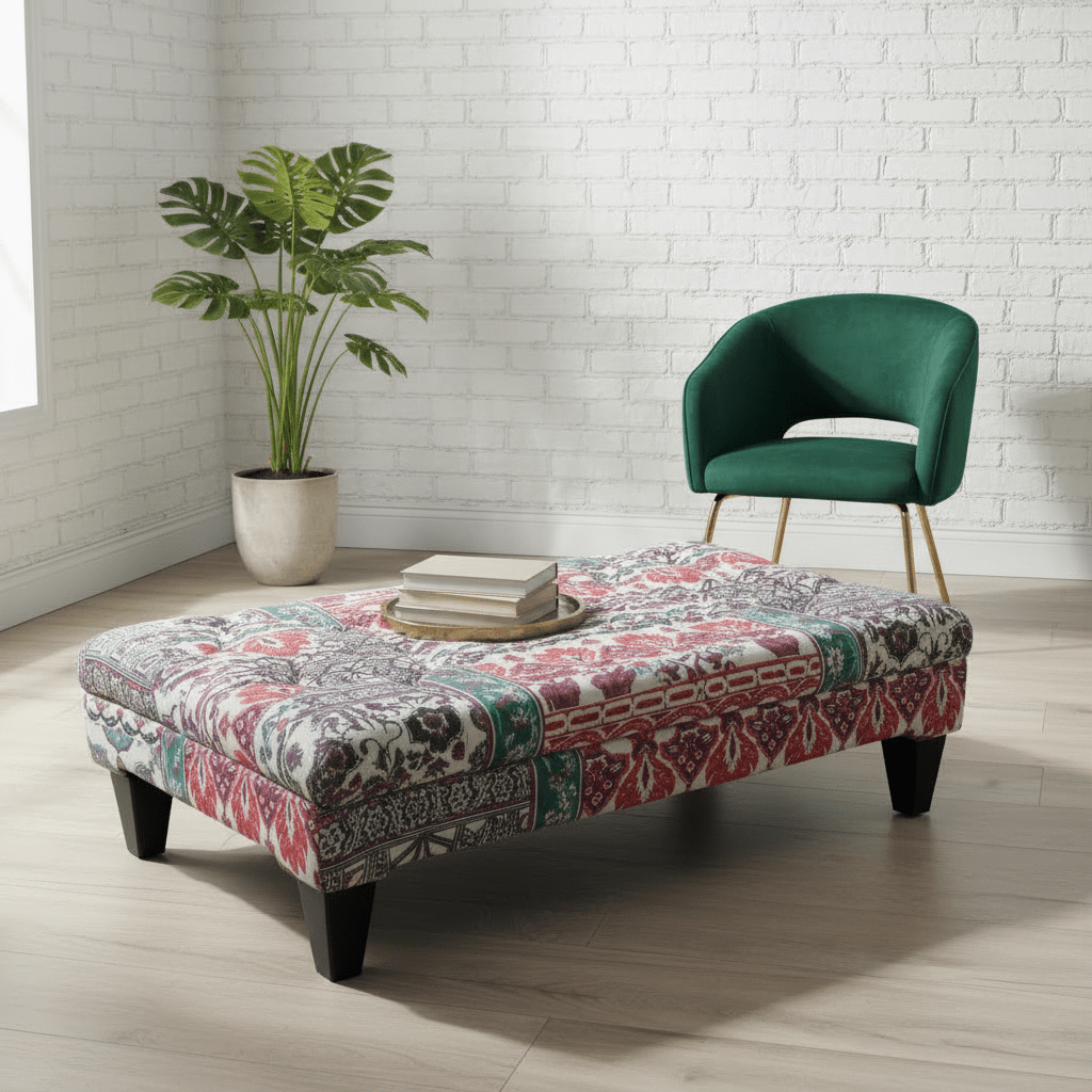 Luxury Designer Pattern Buttoned Ottoman Bench Handcrafted - ISTOOLS
