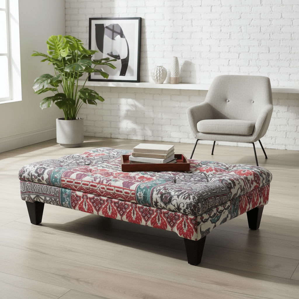 Luxury Designer Pattern Buttoned Ottoman Bench Handcrafted - ISTOOLS