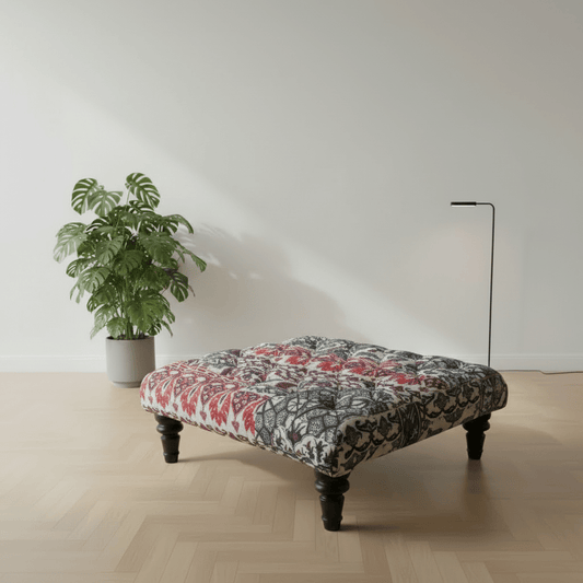 Luxury Designer Pattern Buttoned Square Ottoman Handcrafted - ISTOOLS
