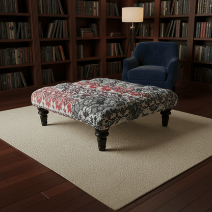 Luxury Designer Pattern Buttoned Square Ottoman Handcrafted - ISTOOLS