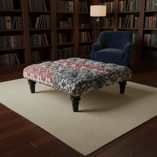 Luxury Designer Pattern Buttoned Square Ottoman Handcrafted - ISTOOLS