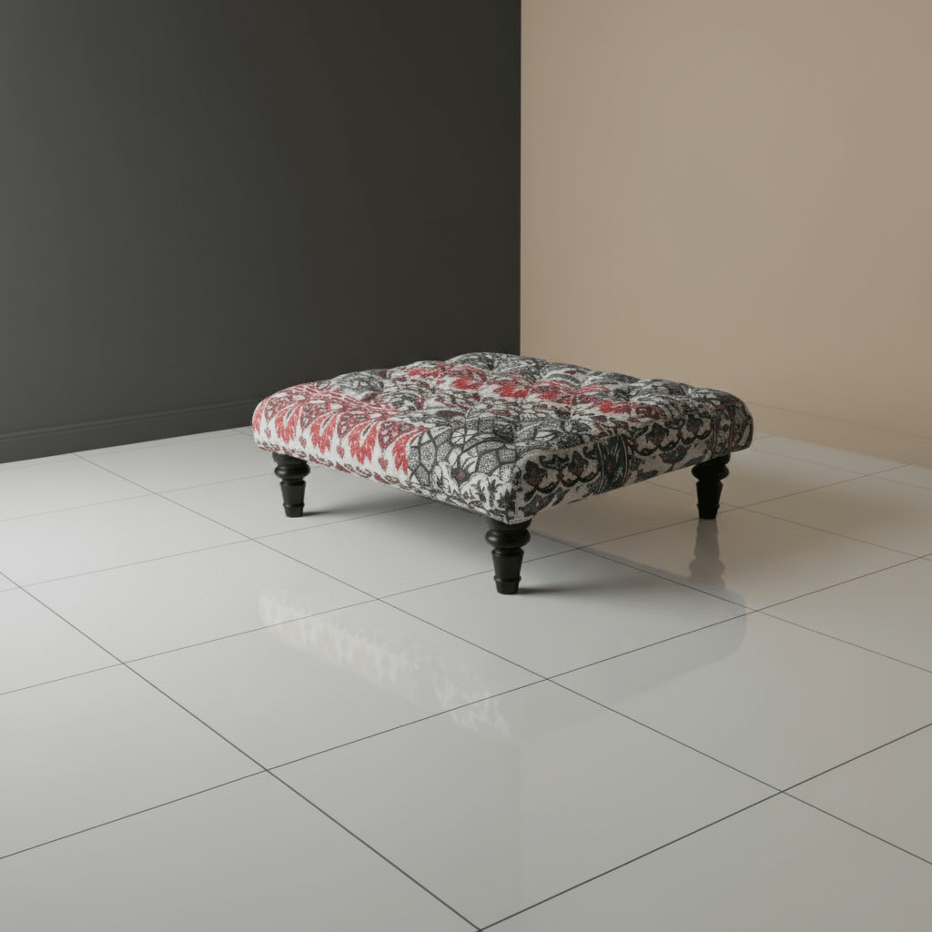 Luxury Designer Pattern Buttoned Square Ottoman Handcrafted - ISTOOLS