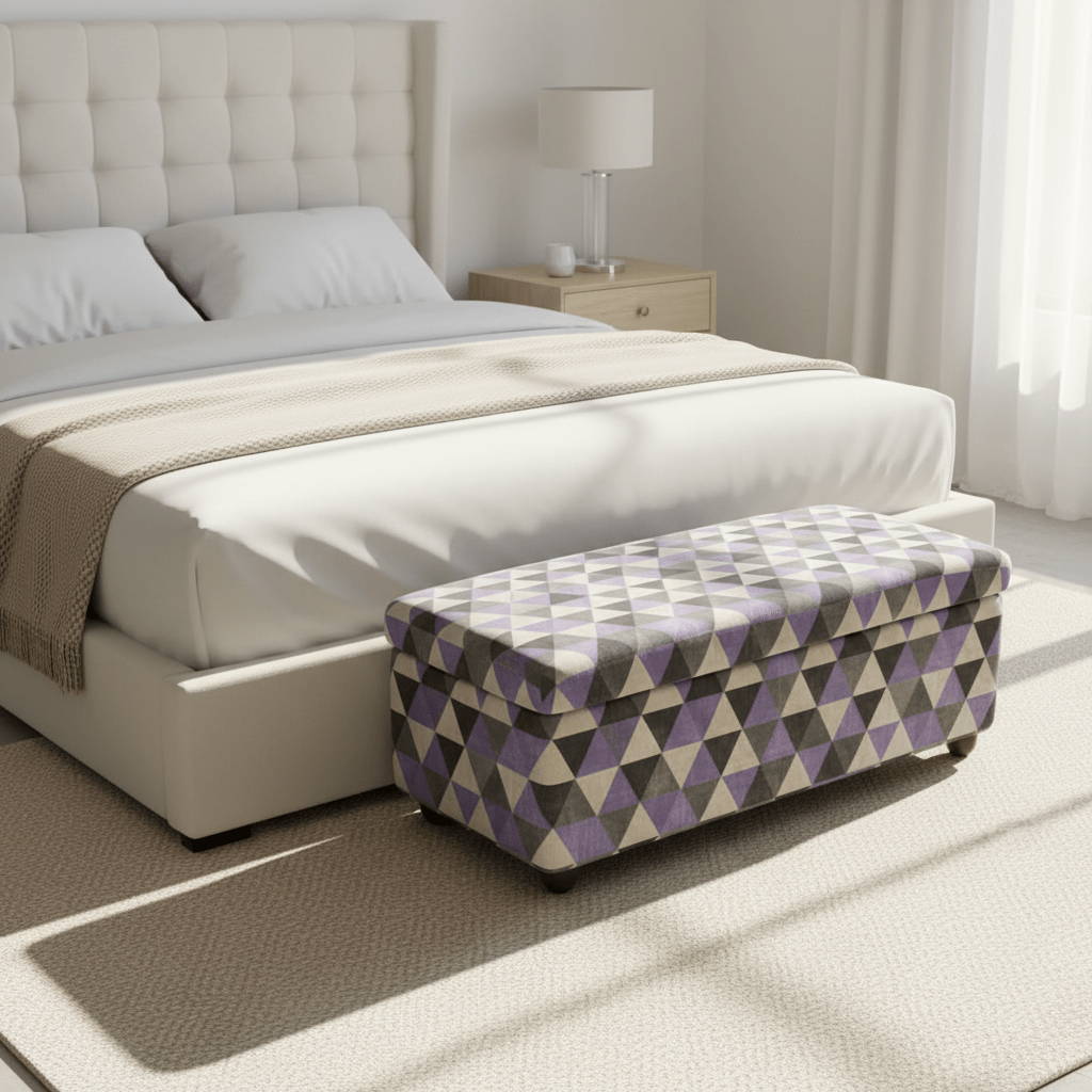 Luxury End of Bed Bench Hand - Upholstered Abstract Style - ISTOOLS