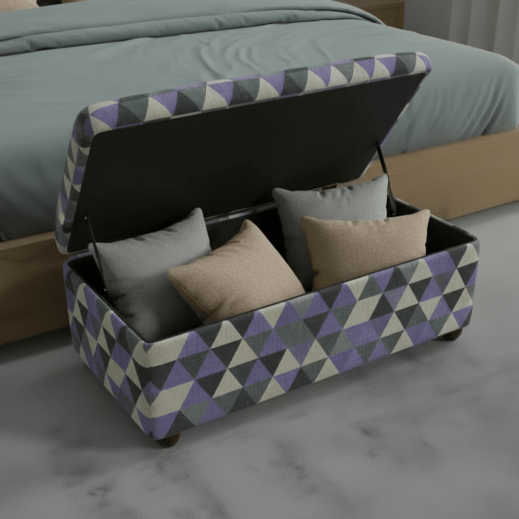 Luxury End of Bed Bench Hand - Upholstered Abstract Style - ISTOOLS