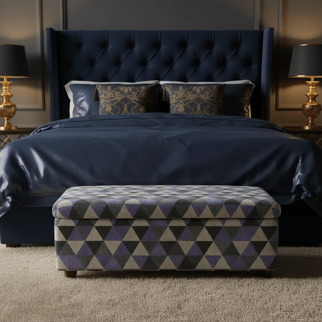 Luxury End of Bed Bench Hand - Upholstered Abstract Style - ISTOOLS