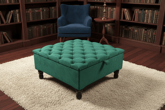 Luxury Green Square Ottoman Storage Bench – Multifunctional Coffee Table & Hidden Storage - ISTOOLS
