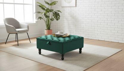 Luxury Green Square Ottoman Storage Bench – Multifunctional Coffee Table & Hidden Storage - ISTOOLS