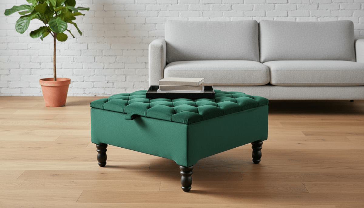 Luxury Green Square Ottoman Storage Bench – Multifunctional Coffee Table & Hidden Storage - ISTOOLS