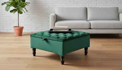 Luxury Green Square Ottoman Storage Bench – Multifunctional Coffee Table & Hidden Storage - ISTOOLS