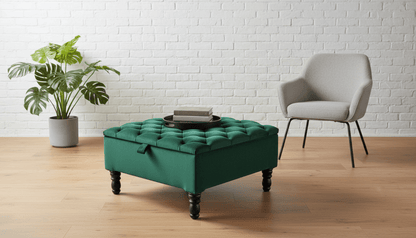 Luxury Green Square Ottoman Storage Bench – Multifunctional Coffee Table & Hidden Storage - ISTOOLS