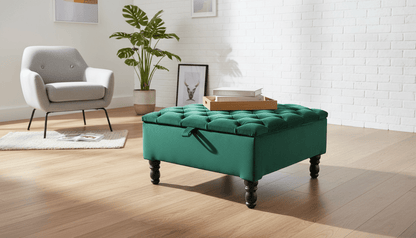 Luxury Green Square Ottoman Storage Bench – Multifunctional Coffee Table & Hidden Storage - ISTOOLS
