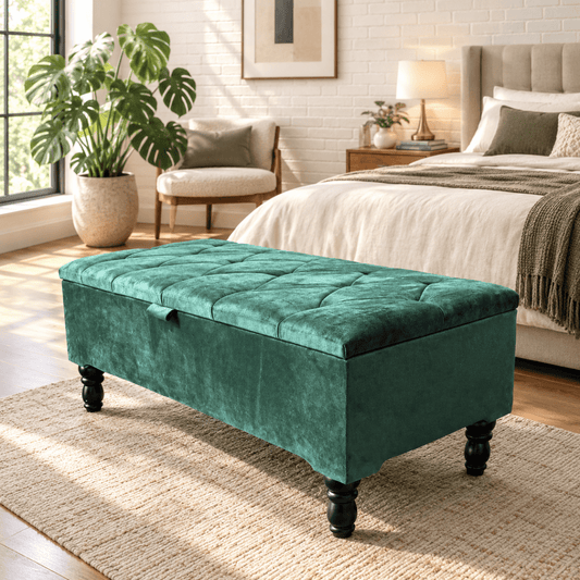 Luxury Green Velvet Storage Ottoman Bench UK – Multi‑Functional Footstool & Hidden Seat - ISTOOLS