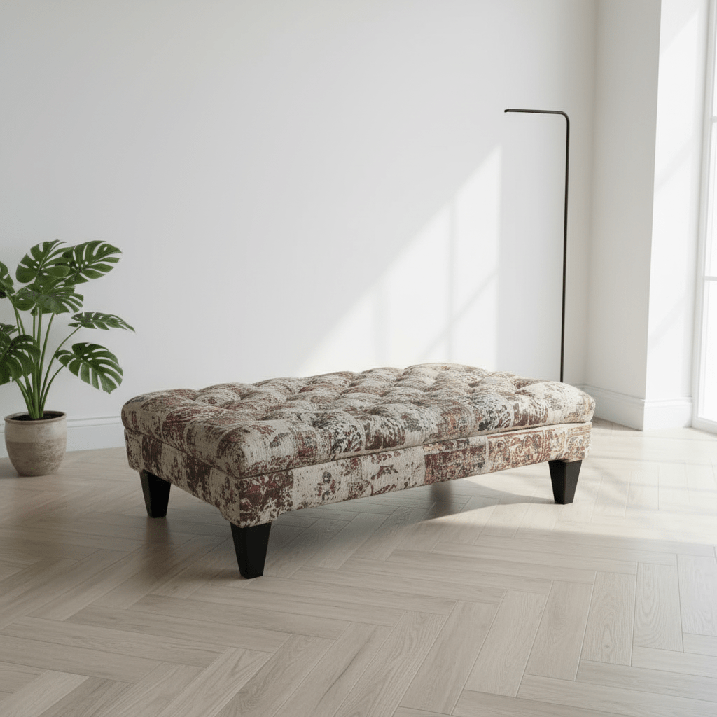 Luxury Hand - Finished Buttoned Ottoman Table Expressive Pattern - ISTOOLS