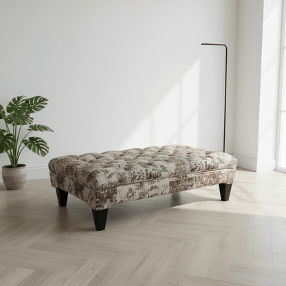 Luxury Hand - Finished Buttoned Ottoman Table Expressive Pattern - ISTOOLS
