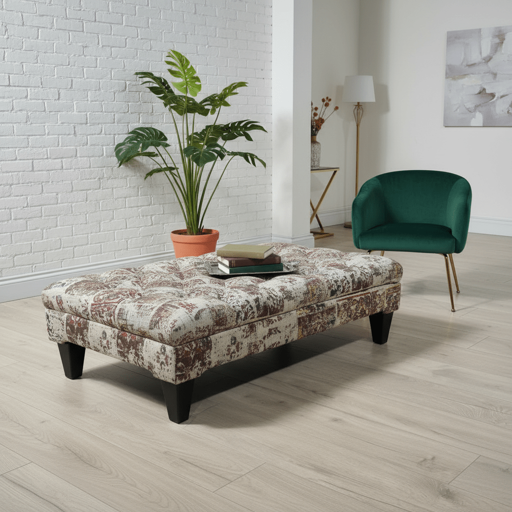 Luxury Hand - Finished Buttoned Ottoman Table Expressive Pattern - ISTOOLS
