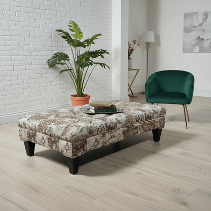 Luxury Hand - Finished Buttoned Ottoman Table Expressive Pattern - ISTOOLS