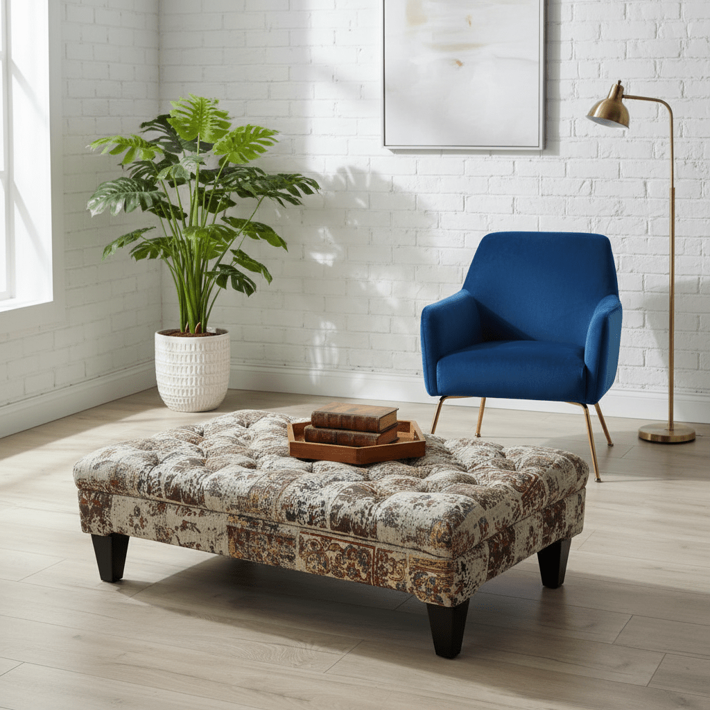 Luxury Hand - Finished Buttoned Ottoman Table Expressive Pattern - ISTOOLS