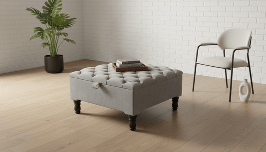 Luxury Light Grey Square Ottoman Storage Bench – Multifunctional Coffee Table & Hidden Storage - ISTOOLS