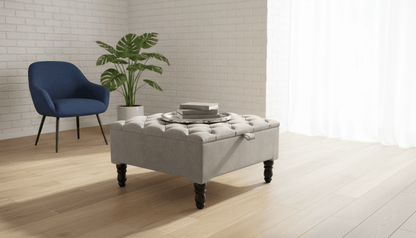 Luxury Light Grey Square Ottoman Storage Bench – Multifunctional Coffee Table & Hidden Storage - ISTOOLS