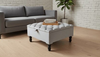 Luxury Light Grey Square Ottoman Storage Bench – Multifunctional Coffee Table & Hidden Storage - ISTOOLS